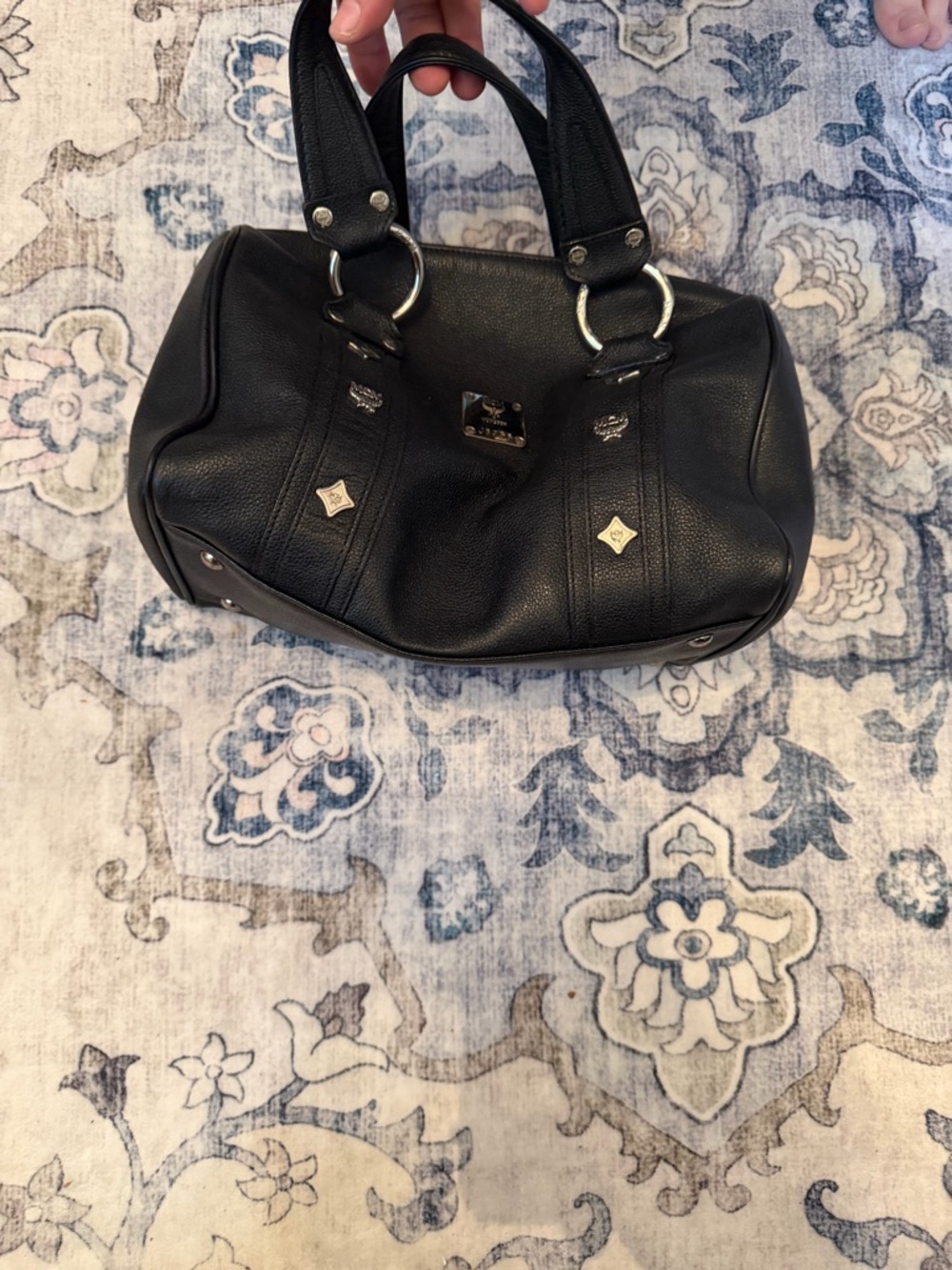 MCM Boston Black Leather Satchel Handbag